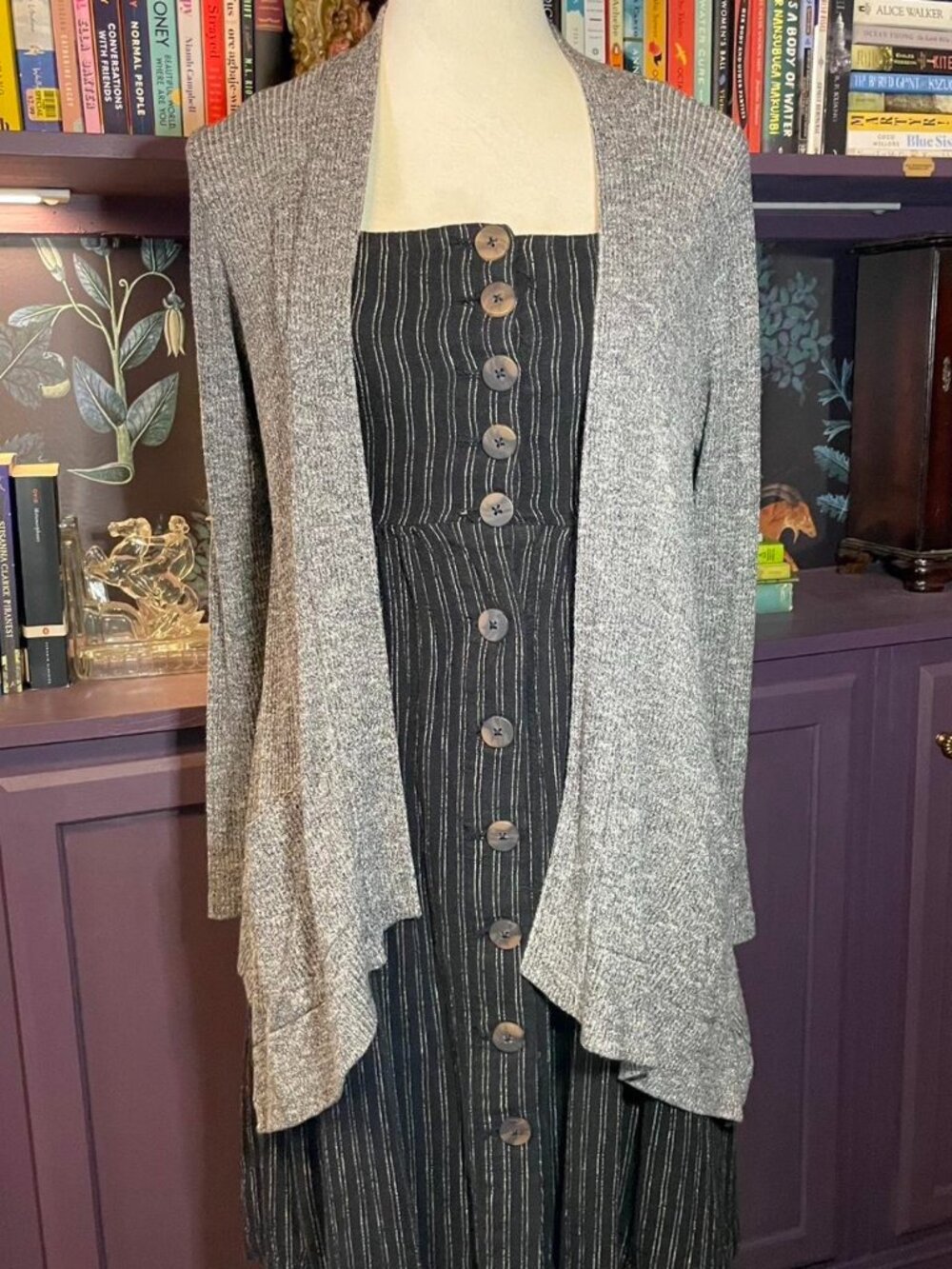 Long Grey Ribbed Y2K Cardigan
